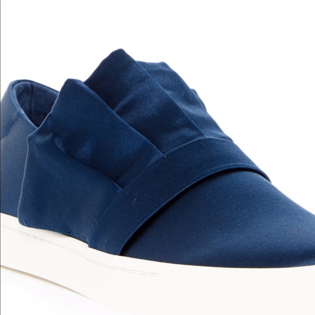 Blue Satin Style Ruffle Slip On